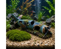 Aquarium Decoratie Vliegtuigwrak met Mos – Aquarium Ornament – Schuilplaats voor Vissen – 22,5 cm