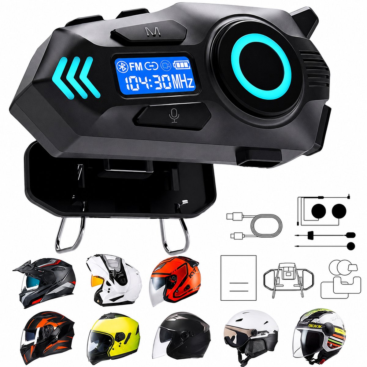 Motorhelm Headset 2 Stuks-Bluetooth 6.0 Intercom-40 mm Speaker-IP65 Waterdicht-800 mAh – Voor Motor, Scooter en Brommer – Met Microfoon – Zwart