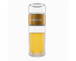 Youani Theefles met Filter/Infuser 350ml - Dubbelwandige Theebeker - Golden Hour