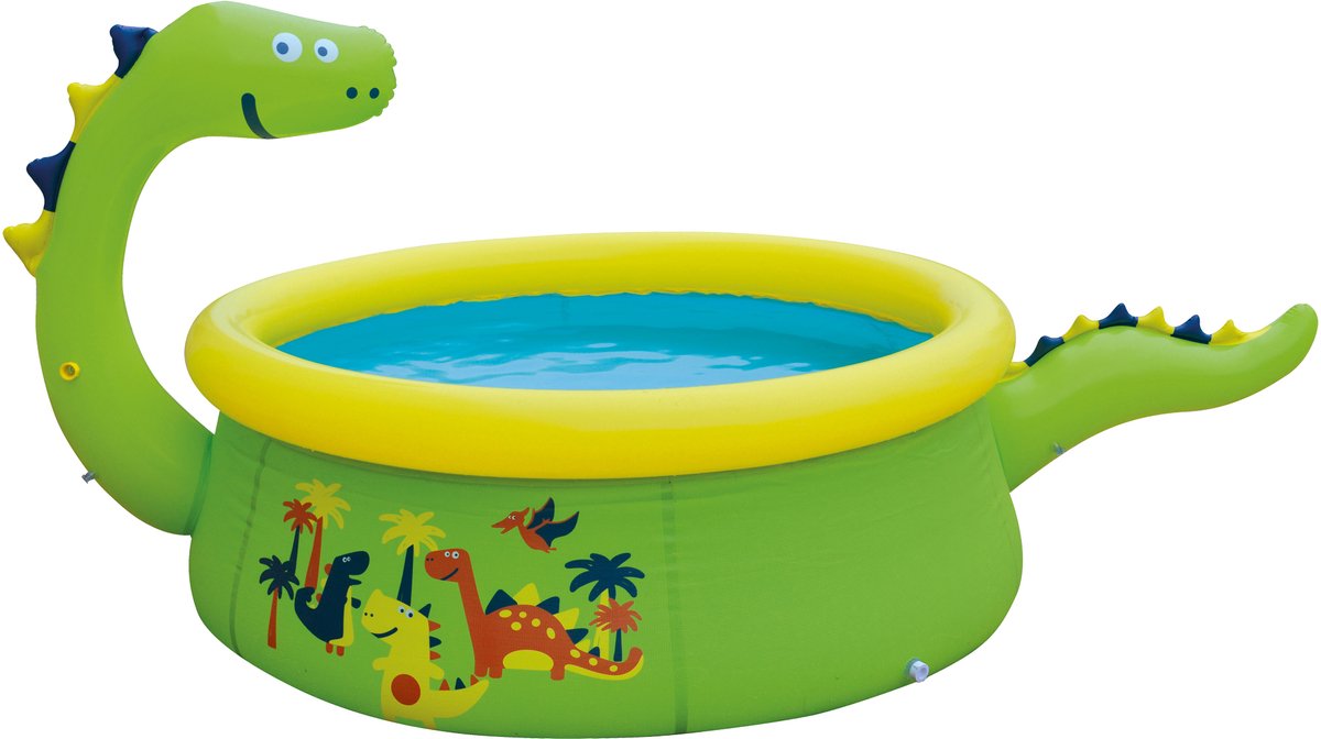 Venecon Goods Opblaasbaar Zwembad - Kinder Zwembad - Rond - Groen en Geel - Dino Buitenzwembad - ø 175 x 62 cm