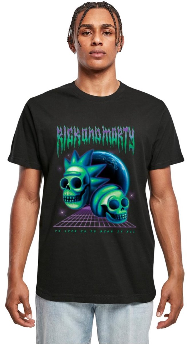 Merchcode Rick And Morty - Skull Heren Tshirt - S - Zwart