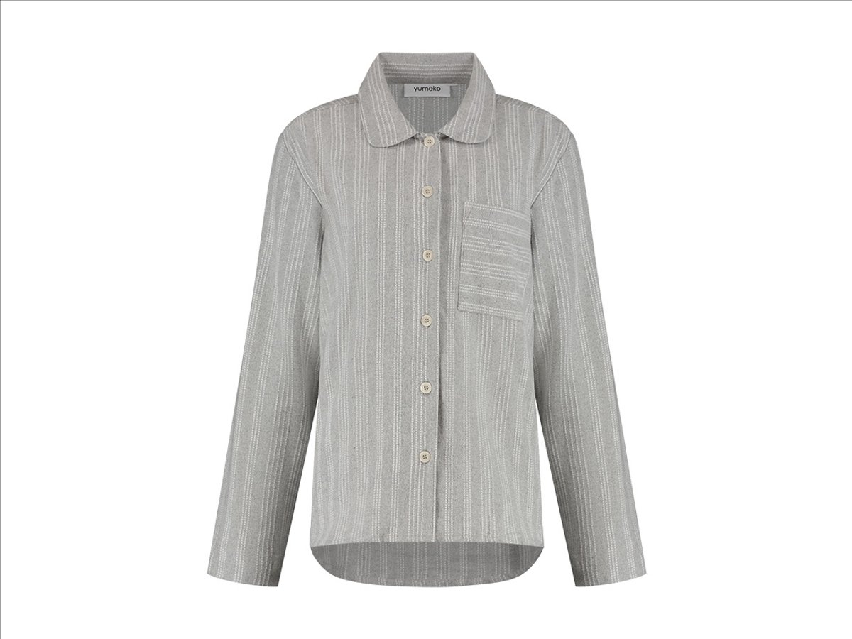Yumeko pyjamashirt dames flanel lichtgrijs/wit stripe s