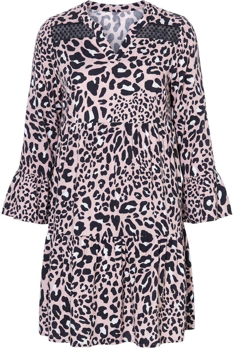 Angel of Style - Dames - Empire jurk luipaard volants - Linnen - Maat 42