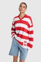 Alix The Label Ladies Knitted Block Stripe Polo Sweater - Sweater - Trui - Dames - Rood - Maat XS