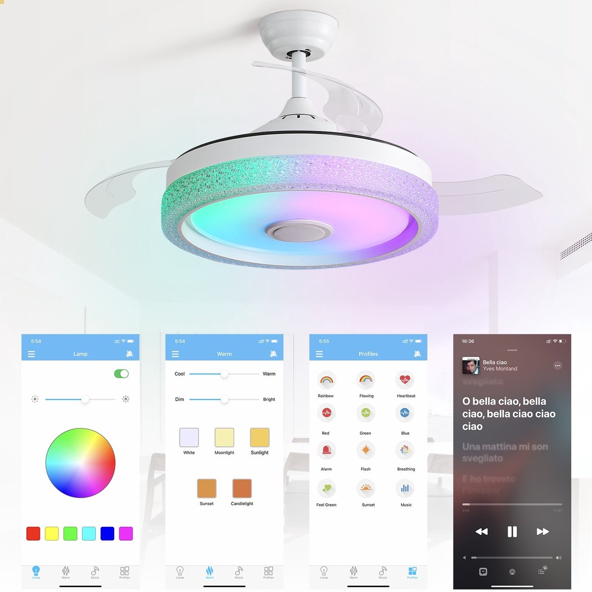 Merdoo plafondventilator met LED verlichting - Ø 107 cm - wit - afstandsbediening - DC motor - 6 snelheden