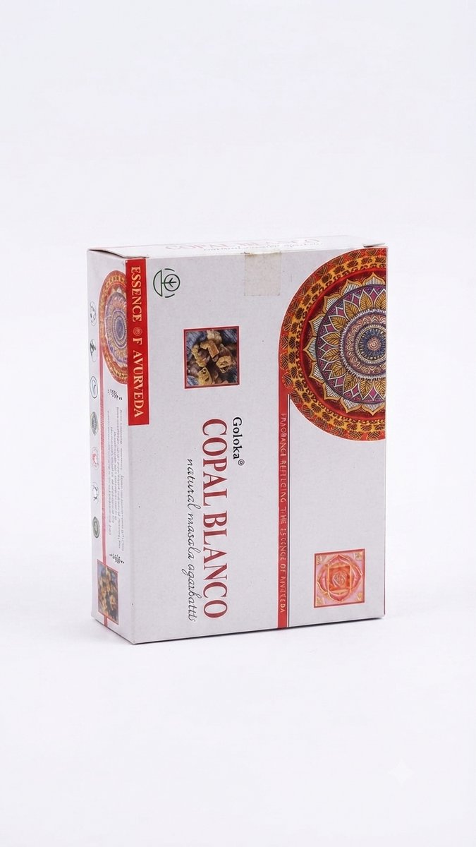 Goloka Copal Blanco Wierook - Natural Masala Agarbatti - Premium Natuurlijke Authentieke Handgerolde Wierookstokjes - Voor Ontspanning en Meditatie - 1 Pak Met Kajal Sticker