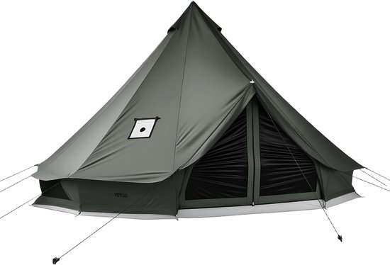 VEVOR Canvas Bell Tent, 3m Yurt, 4 Seizoenen, met Schoorsteenopening, Slaapruimte voor Maximaal 3 Personen, met Uitneembare Vloer (Ritssluiting), Ideaal voor Gezinskamperen en Buitenactiviteiten, Groen van Vevor — afbeelding 2
