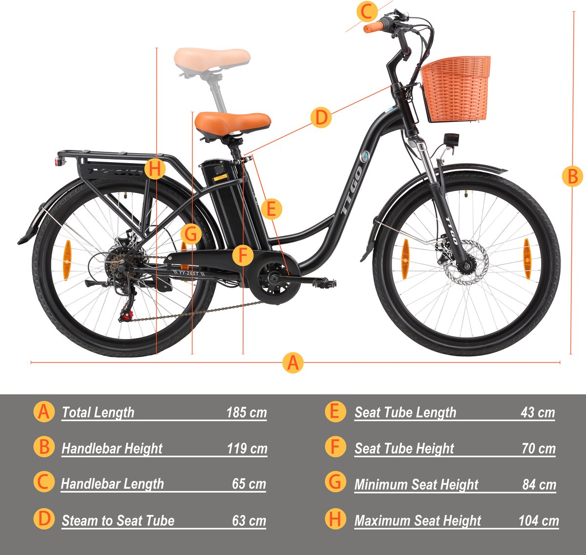 TTGO YY-26ST E-bike - 25 km/u - 26inch - 50km actieradius - 250W motor - 36V14.5Ah accu - 70NM - zwart thumbnail 8