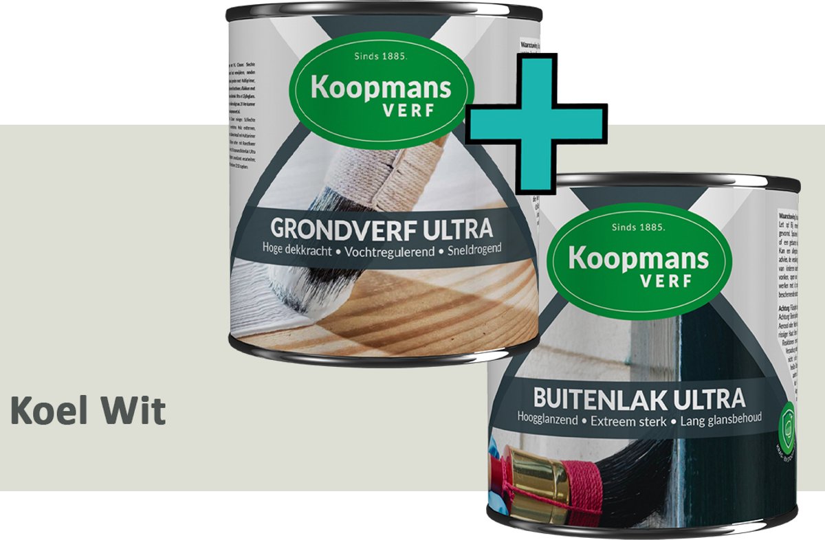 Koopmans Grondverf Ultra en Buitenlak Ultra - Grondverf Lakverf set - Buiten - Koel Wit – 2x - 1,5 l