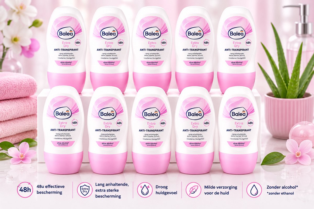 10 x Balea Antitranspirant Deo Roll On Extra Dry