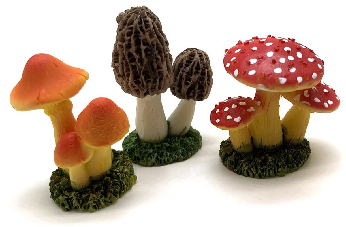 3PCS Mini Mushroom Figurines Set, Resin Fairy Garden Decorations, Colorful Mushroom Statues for Plant Pots, Terrariums, Bonsai, Fairy Gardens, Micro Landscape Decor, Outdoor Indoor Garden Ornaments