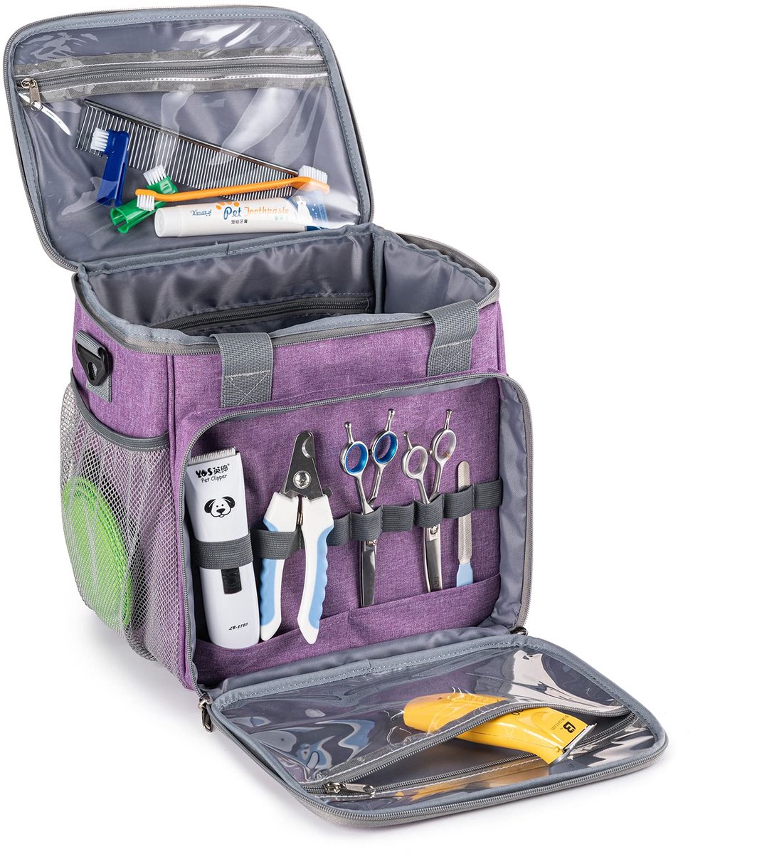 Verzorgingstas voor Huisdieren - Grote Organizer - Opbergtas voor Verzorgingsaccessoires - Paars - Voor Hond, Kat & Trimgereedschap