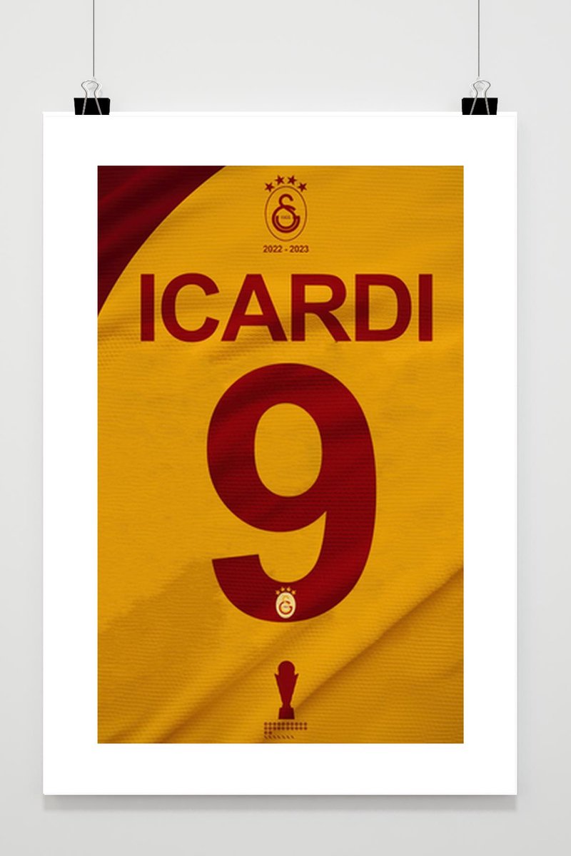 Mauro Icardi Rugnummer Poster - Mauro Icardi Rugnummer 9 - Voetbal - Galatasaray - posters - formaat 70x100cm - BL705 - met witte rand - passe-partouts stijl