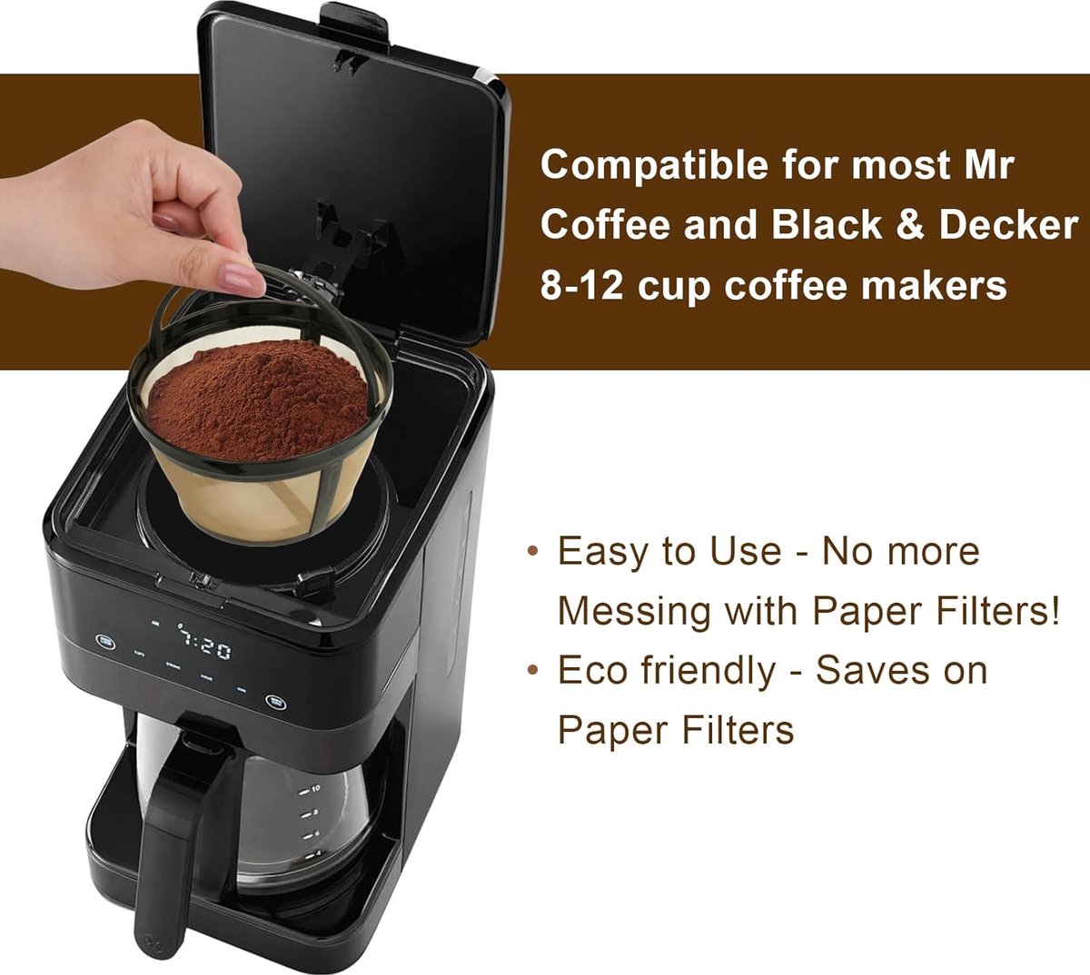 Rvs Koffiefilter - Koffie Dripper - Papierloos Giet Over Koffiedruppelaar - Herbruikbaar - Geschikt voor Black & Decker, Mr. Coffee en De Meeste - Voor Handmatige Bereiding Van Permanente Koffie - Voor Thuiskantoor, Reizen, Kamperen - Goud — cadeau in Kookcadeaus - foto 7