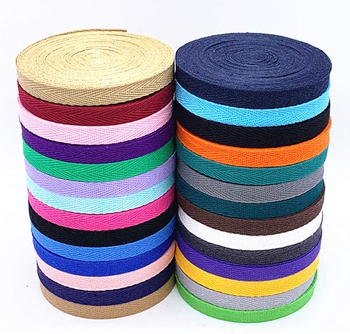 Katoenen naadband van 28 meter, 10 mm breed, in 28 kleuren voor naaiprojecten en creatief gebruik