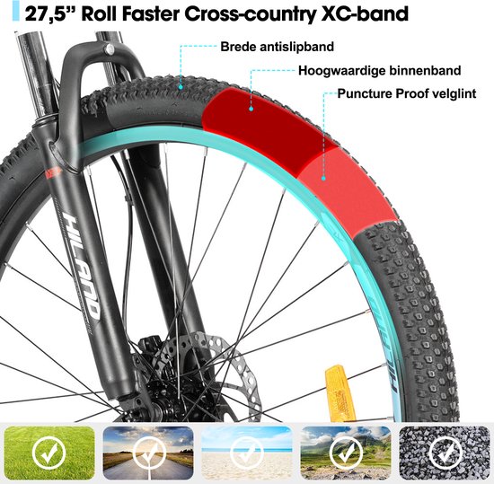 Hiland Bedrock Mountainbike - 27.5 Inch - 24 Versnellingen - Shimano - Hydraulische Schijfremmen - Aluminium Frame - Grijs/Azuurblauw van Hiland — afbeelding 5