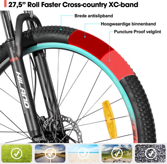 Hiland Bedrock Mountainbike - 27.5 Inch - 24 Versnellingen - Shimano - Hydraulische Schijfremmen - Aluminium Frame - Matzwart van Hiland — afbeelding 4