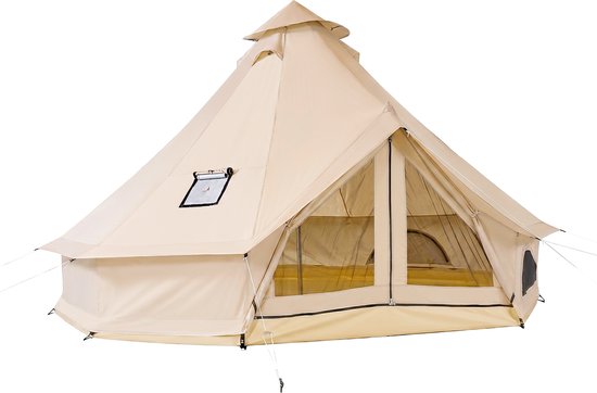 VEVOR Oxford Bell Tent, 4m Yurt, 4 Seizoenen, met Schoorsteenopening, Slaapgelegenheid voor Maximaal 4 Personen, met Uitneembare Vloer (Ritssluiting), Ideaal voor Gezinskamperen en Buitenactiviteiten, Beige van Vevor — afbeelding 2