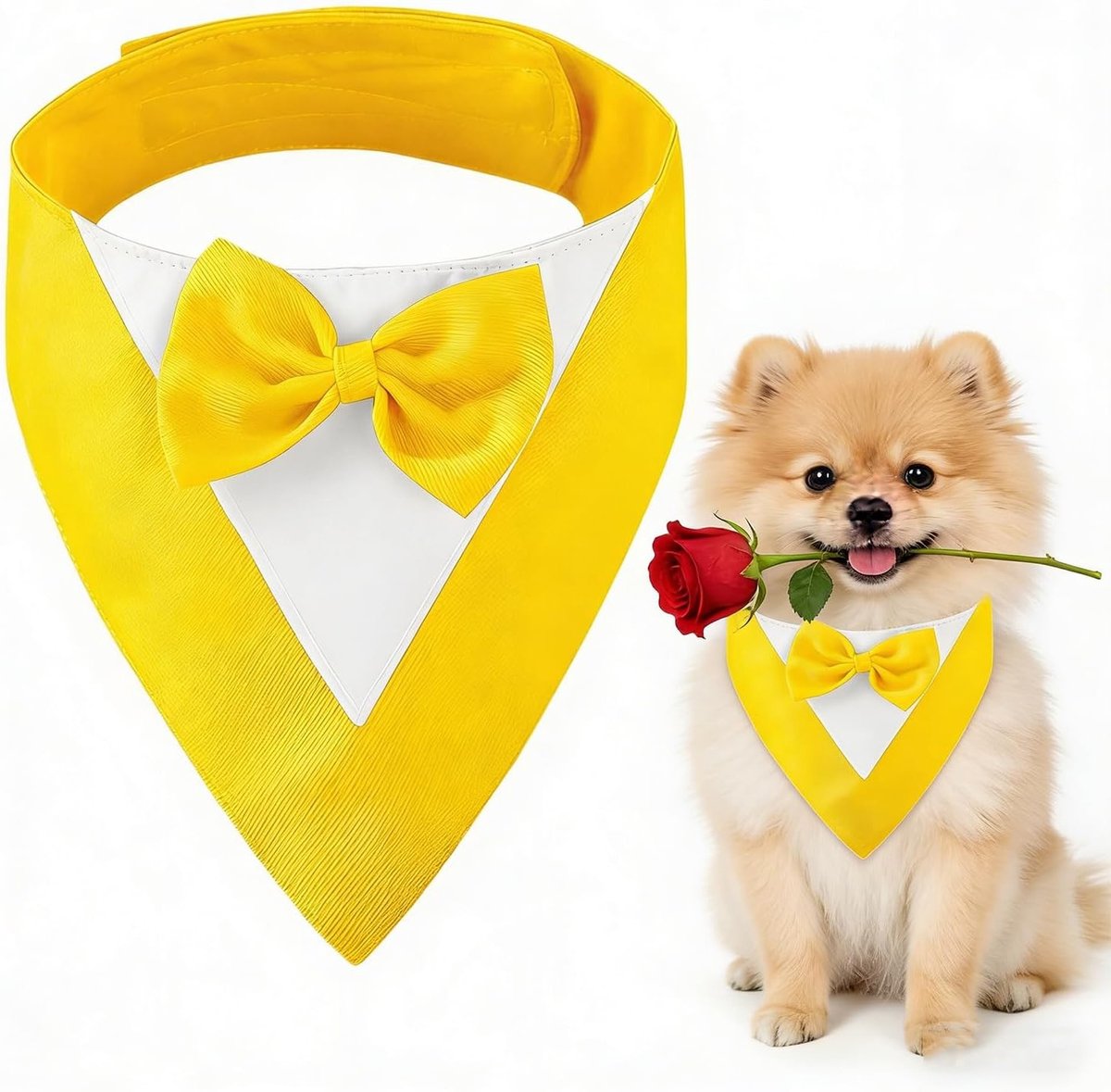 Hondenkostuum met Strikje voor Trouwen, Hondenhalsband voor Feesten en Verjaardagen, Geschikt voor Kleine Honden (Hals: 20-30cm, Geel)