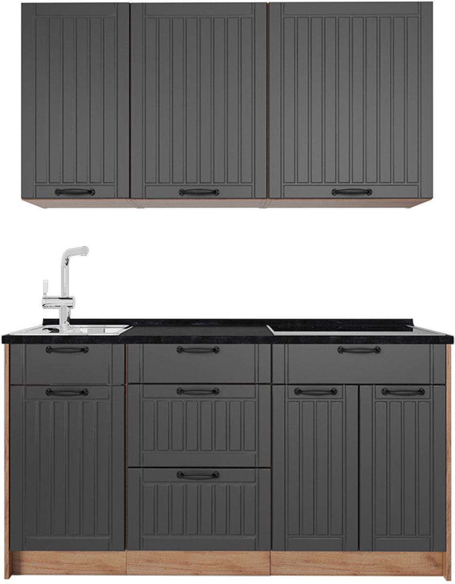 Vicco Eenpersoonskeuken Fame-Line, Donkergrijs/Goudkleurig Eiken, 150 cm, WB Antraciet