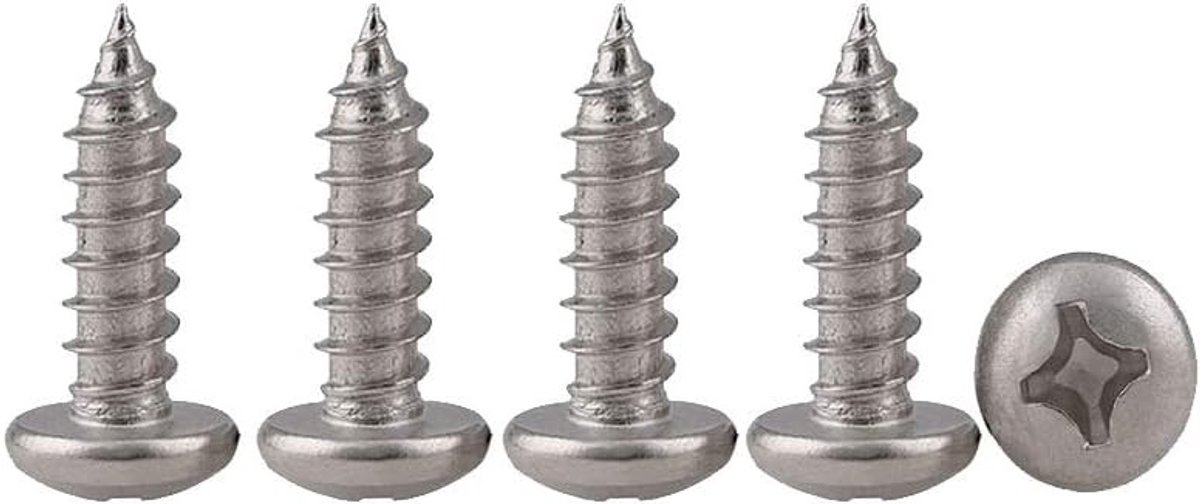 100 Stuks Phillips Pan Head Schroeven - 304 RVS Zelfborende Schroeven voor Houtbewerking, Volledige Draad, M3 X 10
