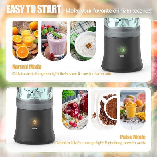 Draagbare Mixer - Smoothie Maker - Gezonde Drankjes Maken - 6 RVS Messen - 600 ml - Zwart — afbeelding 3