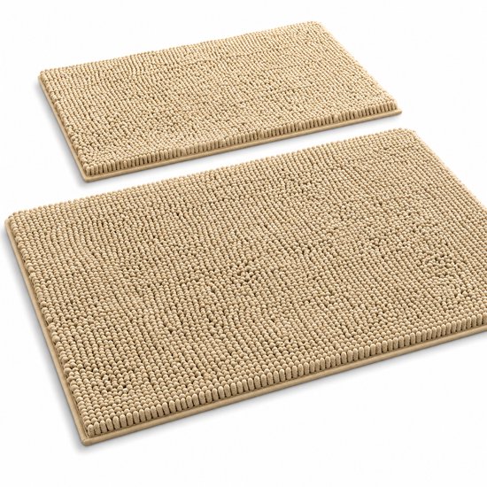 BOTC Badmat - Set van 2-delig - 43x61/51x76cm - Badmat Antislip - Badkamer mat - Creme wit