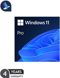 Verpakking van Windows 11 Pro met een blauwe, golvende achtergrond.
