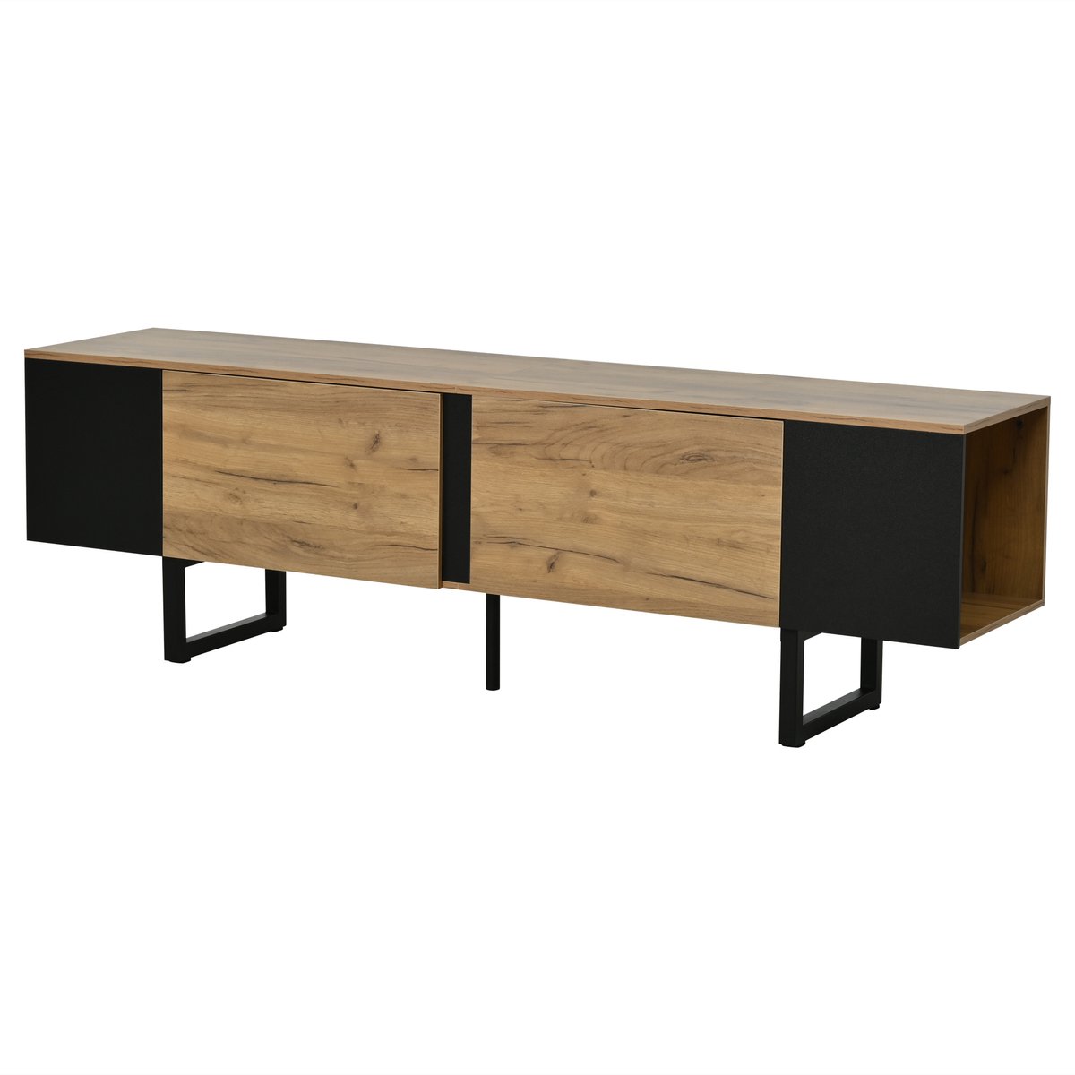Tv Mubel - 200x40x55,5 cm - Donker Hout - Grijs en Houtnerf - Geschikt voor een 90-inch TV