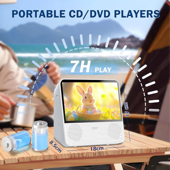 Draagbare DVD-speler met 4000mAh oplaadbare batterij - ondersteunt CD/DVD/Bluetooth/USB/MP3/AV, ingebouwde dubbelluidspreker CD/DVD speler, Afspelen in geheugen/Afstandsbediening/Timer - (wit) — afbeelding 5
