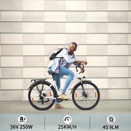 TTGO HZ-28ST E-bike - 25 km/u - 28inch - 80km actieradius - 250W motor - 36V20Ah accu - aluminium frame - Shimano 7-speed - wit
