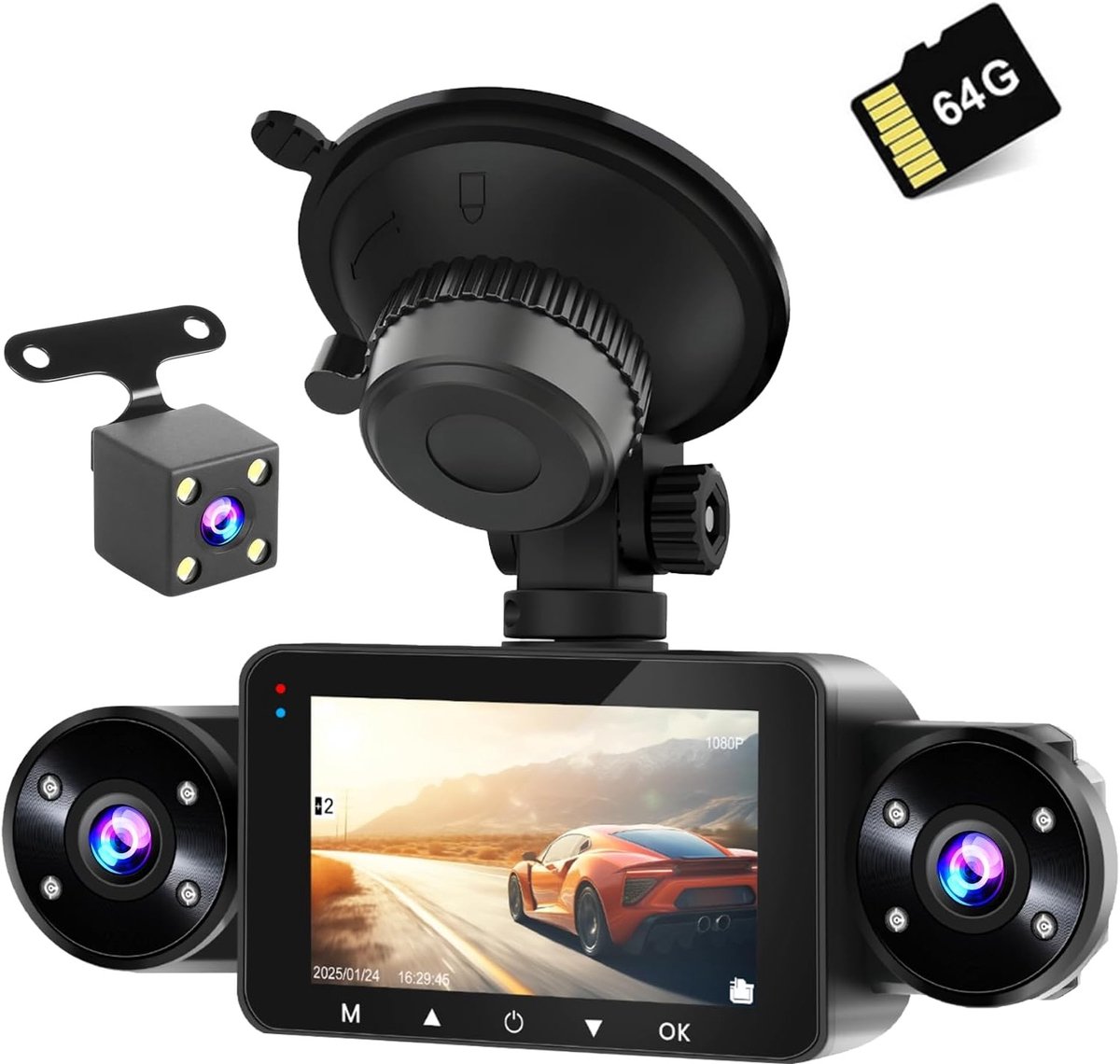 Dashcam - 4 Kanalen - 1080p Voor/achter - Nachtzicht IR 8 - Voor Auto's