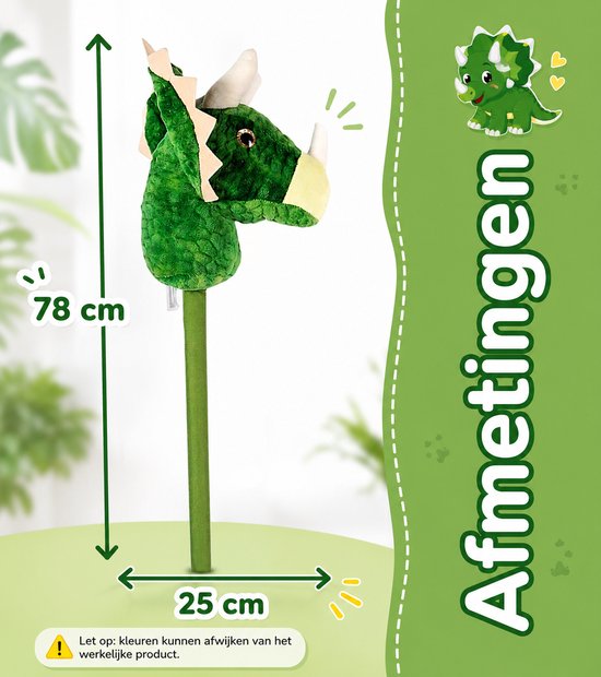 WAVE - Stokpaard dino - 78 cm - Stokpaardje - Dinosaurus - Stokpaarden - Hobby horse - Groen - Gerecycled polyester - vanaf 3 jaar van WAVE — afbeelding 3