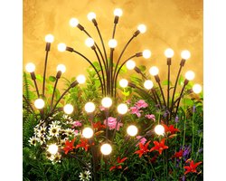 Merkloos 4 Stuks X 8 Leds Solar Tuinverlichting - Buitenverlichting Vuurvliegjes - Tuinlantaarn - Solar Tuinverlichting Bloemen - 4 Standen - Vuurvlieg-Effect - Gazon