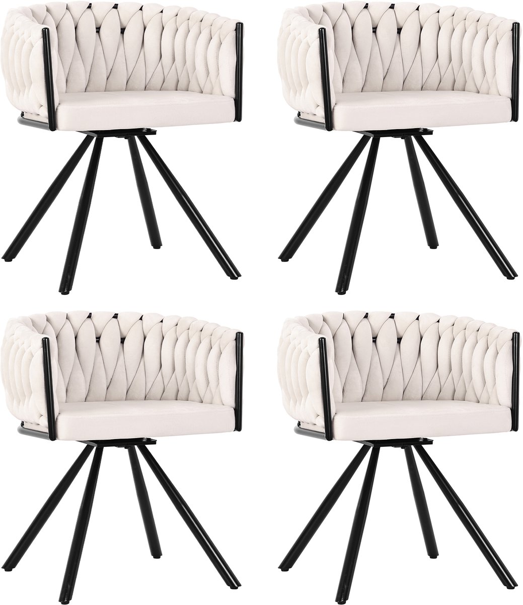 Merax Velvet Eetkamerstoelen - Set van 4 - Draaibaar 360° - Beige - Luxe & Comfort - Metal