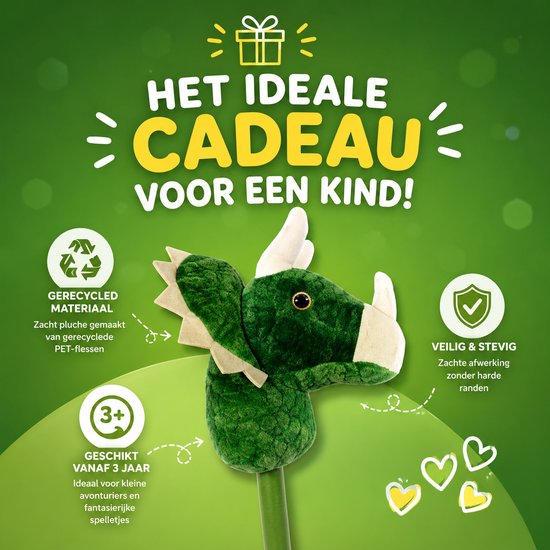 WAVE - Stokpaard dino - 78 cm - Stokpaardje - Dinosaurus - Stokpaarden - Hobby horse - Groen - Gerecycled polyester - vanaf 3 jaar van WAVE — afbeelding 5