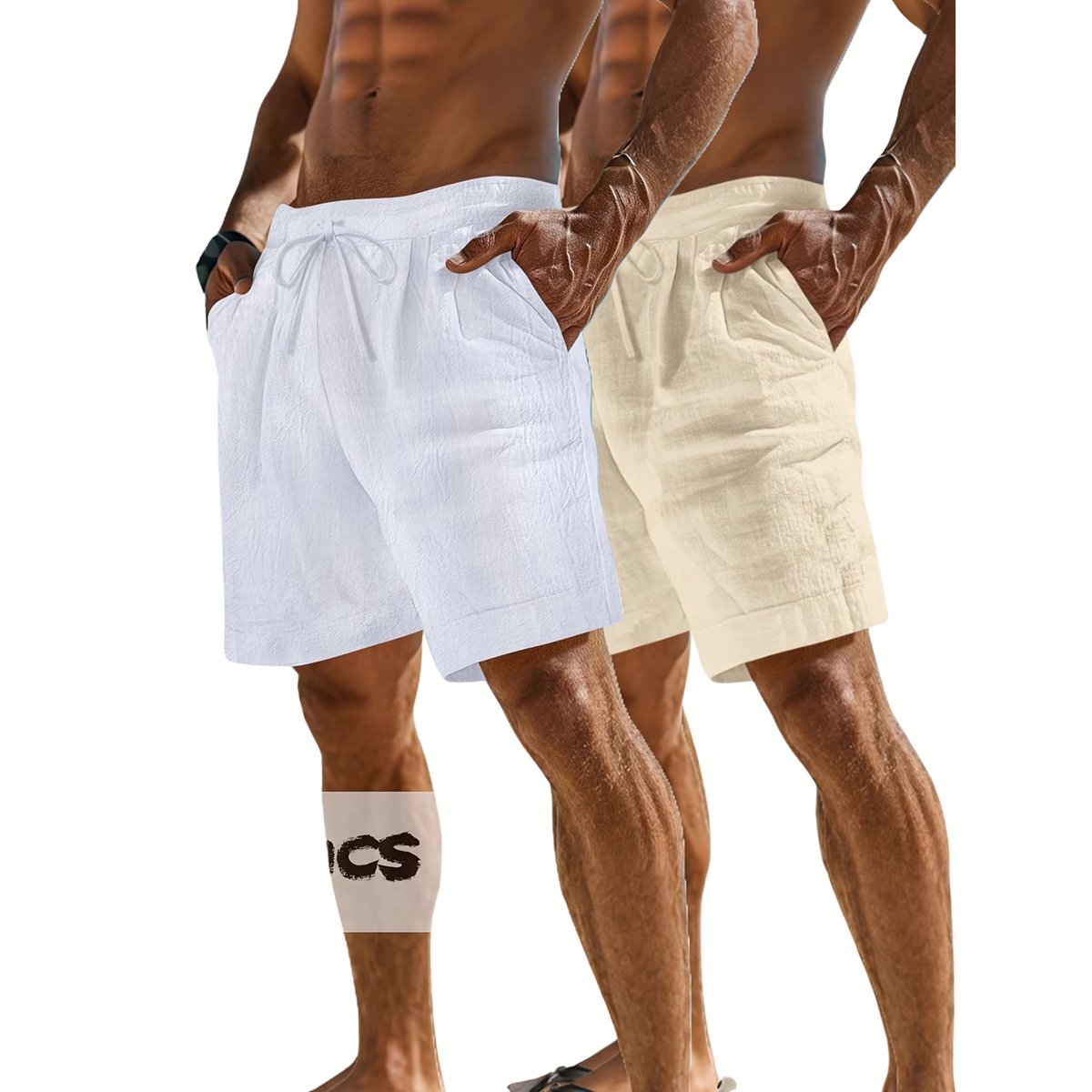 Currero Korte Linnen Broek Heren Zomerbroek Volwassenen Korte Broek Shorts Strandbroek Zomer Ibiza Stijl + Abrikoos Wit