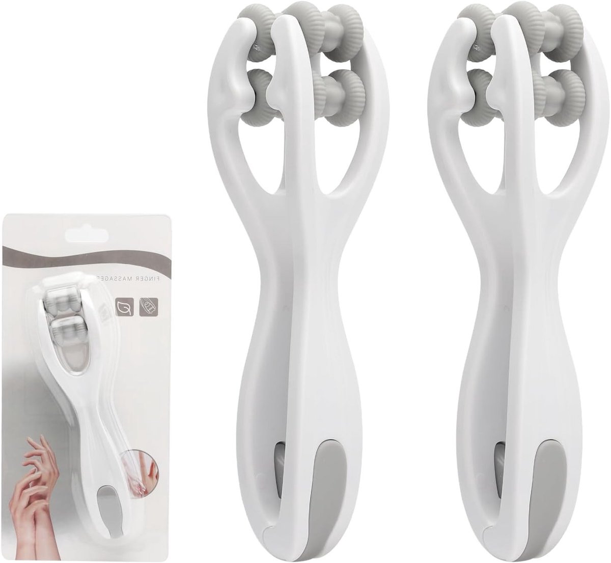 2 Stuks Dubbele Roller Vinger Massager met Handvat - Acupressuur, Spierontspanning en Stressverlichting voor Handen en Vingers