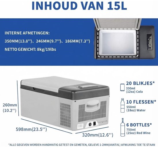 JCP® Koelbox - 15 Litres - Koelbox 12v 220v - Koelbox Elektrisch - Grijs - 32cm x 60cm x 26cm van Jcp — afbeelding 5