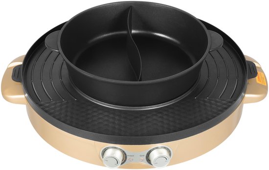 2-In-1 Elektrisch Hotpot Met Grill Goud Chinese Fondue Dubbelzijdige Kookpan Voor Slaapzaal Thuis Barbecue — afbeelding 4