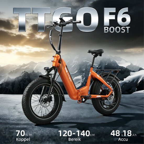 TTGO F6 Boost E-bike - 25 km/u - 20inch - 120km actieradius - 250W motor - 48V18Ah accu - 70NM - oranje — afbeelding 3