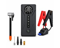 Gloovon® - Jumpstarter voor Auto & Motor 12V - Jumpstarter Met Compressor - 7200 mAh - Starthulp - Startkabels - Noodverlichting - Compressor Bandenpomp - LED-scherm & Powerbank - Incl. Opbergkoffer - Noodpakket