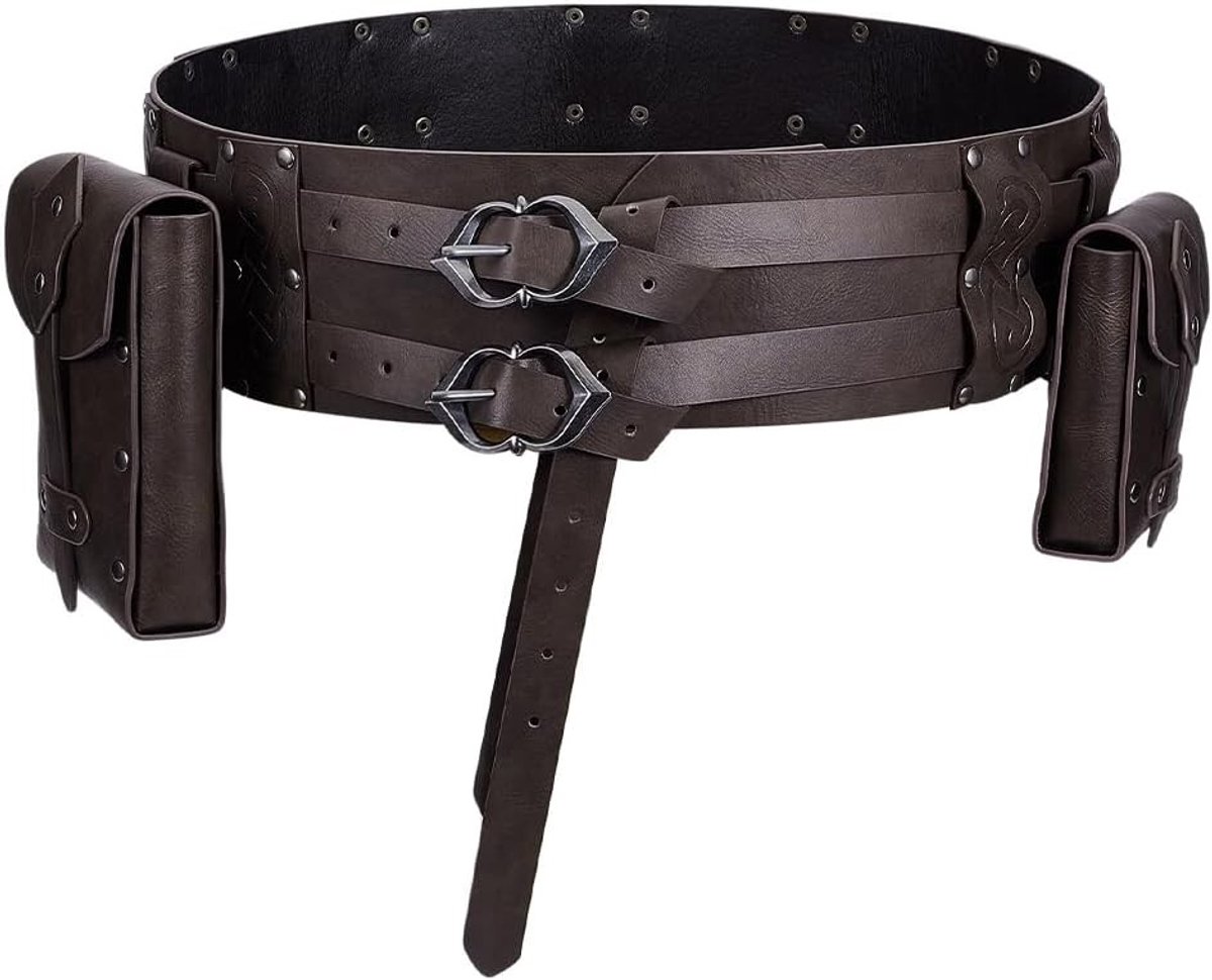 Middeleeuwse Heuptas Set met 2 PU Leren Portemonnees voor Cosplay en Kostuumaccessoires, Bruin Kokosnoot