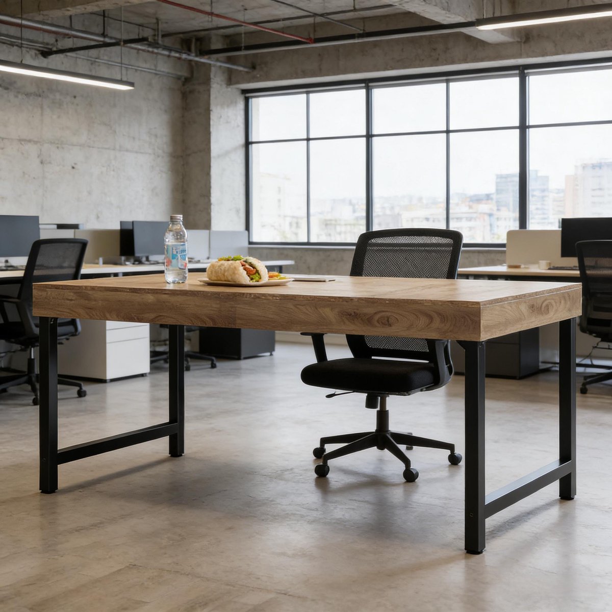 Bureau - Ruim Werkblad Met Rustieke Houtlook - Veelzijdig Voor Kantoor Thuiskantoor En Vergaderruimte - MDF En Metaal - 140 Cm - Zwart Bruin