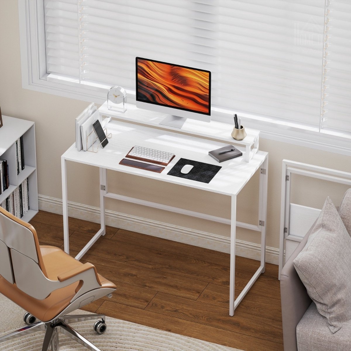 HAUSS SPOLE Bureau - Opklapbaar Computerbureau Met Afneembare Monitorstandaard - Voor Werkkamer En Studie - Hout En Metaal - 100x48x87,5 Cm - Wit