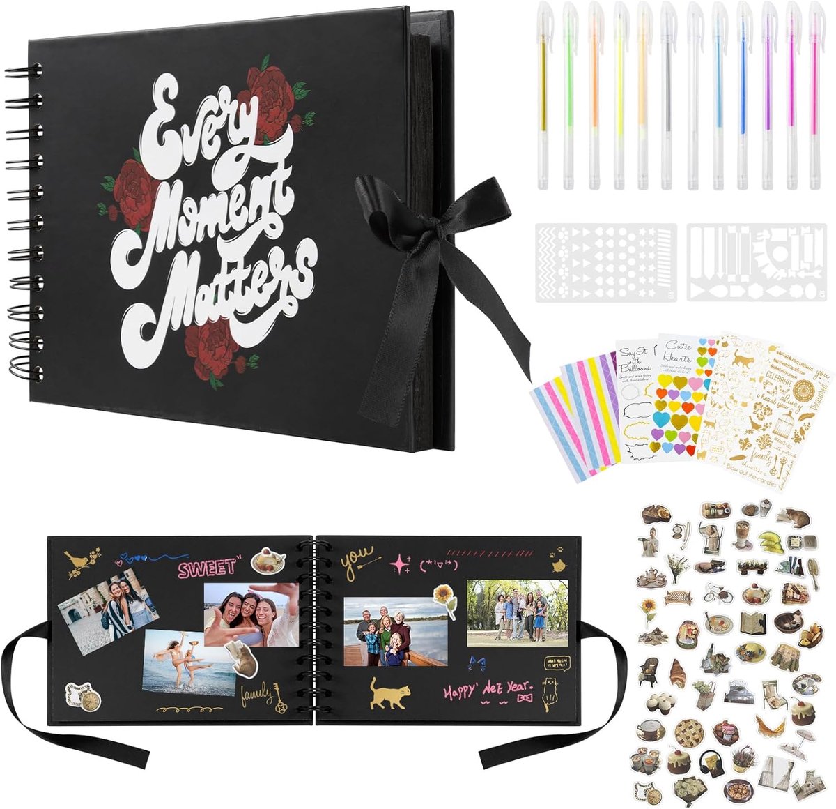 SnelShoppen - 30 Pagina's Scrapbook Fotoalbum 21,5x15cm DIY met Accessoires, Zwart Fotoboek voor Gastenboek, Verjaardag, Familie, Bruiloft, Jubileum,