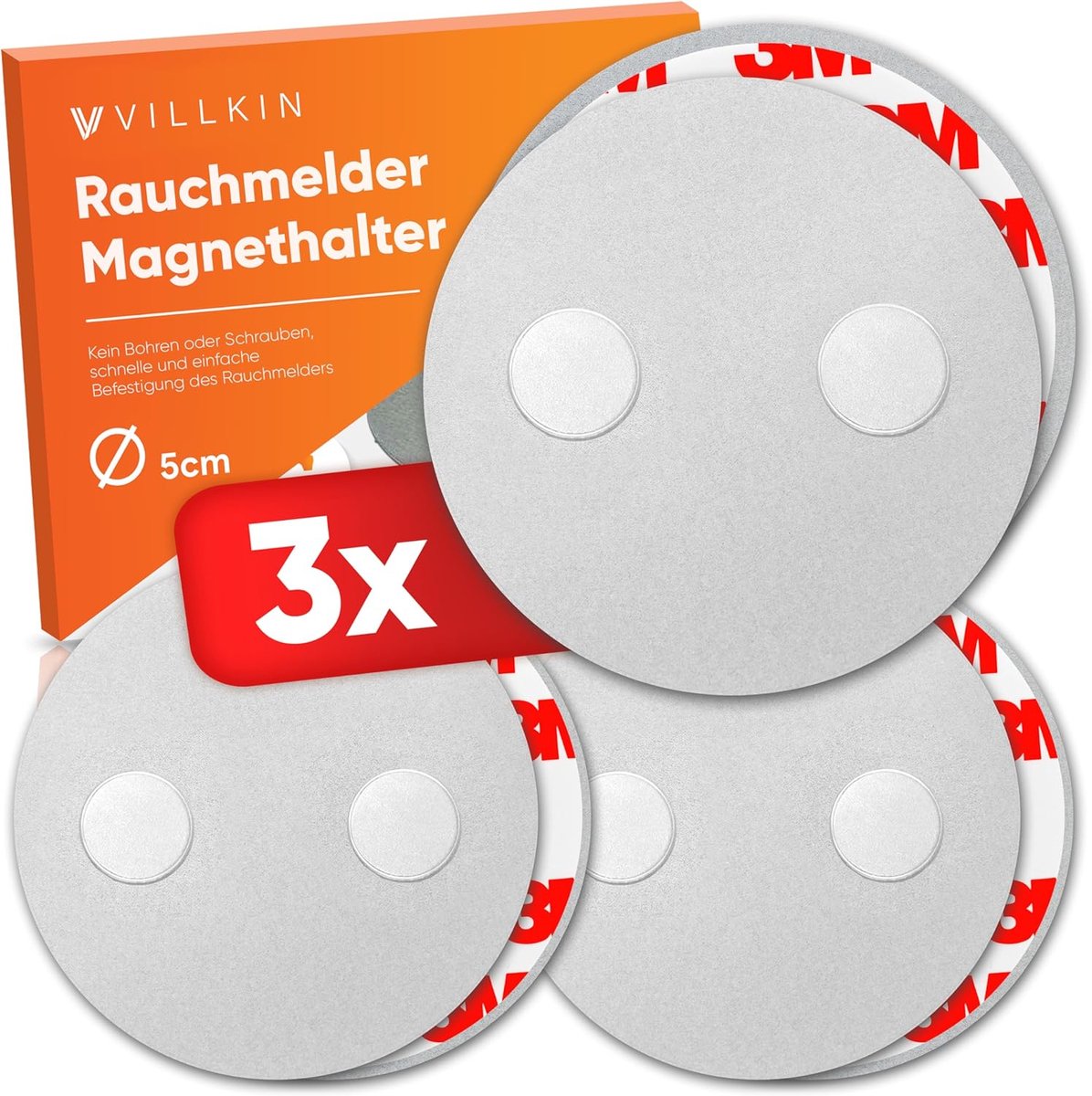 SnelShoppen - Villkin Rookmelder Magnetische Houder - Snelle Installatie Zonder Boren - Universele Adhesieve Houder voor Rook- en Brandmelders (3X, 5
