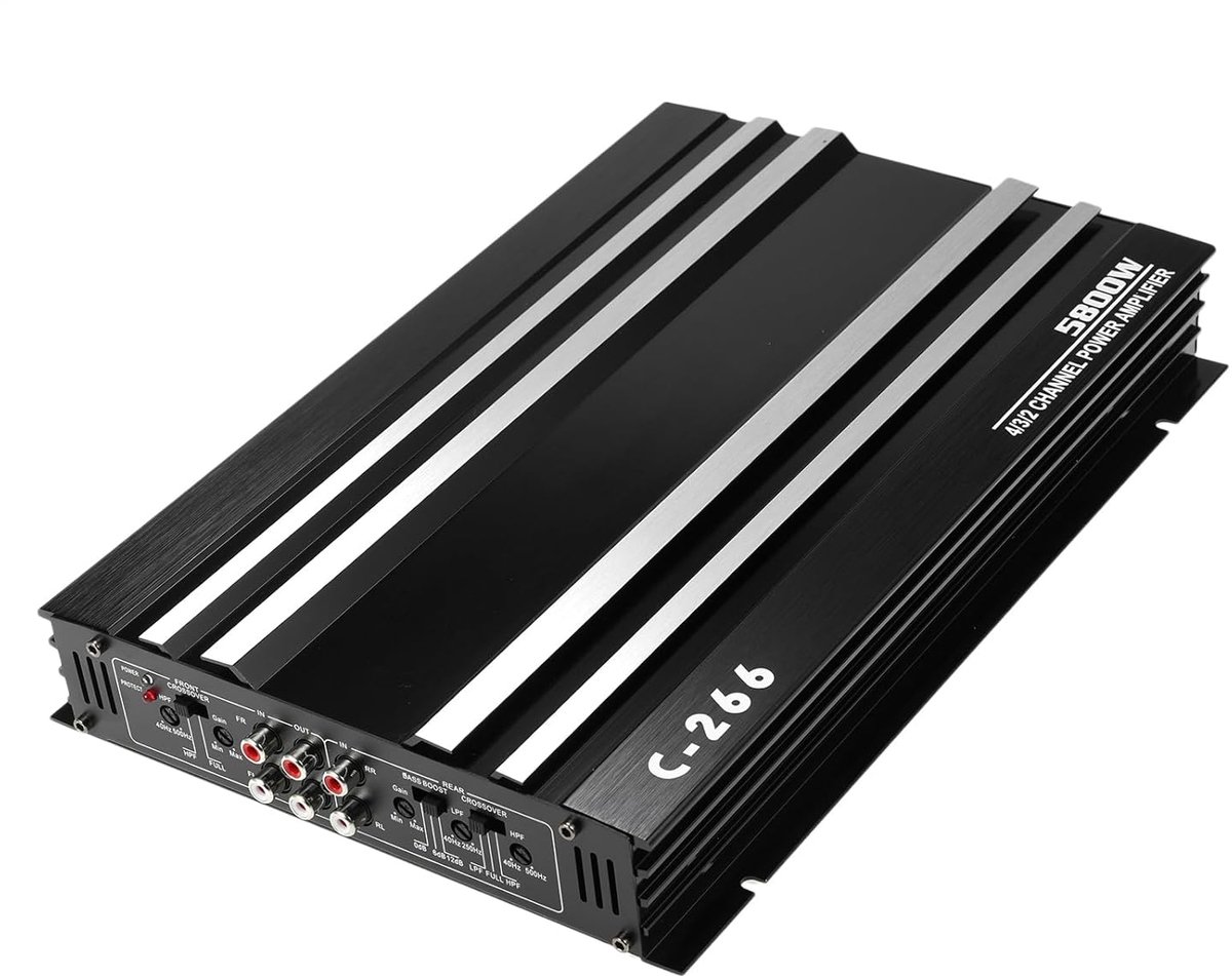 SnelShoppen - 4 Kanaals Auto Versterker, 5800W Hoge Vermogen Class A/B, Ultra Dun, 12V Voor Verbeterde Geluidskwaliteit in Auto, Ideaal Voor Muzieklie