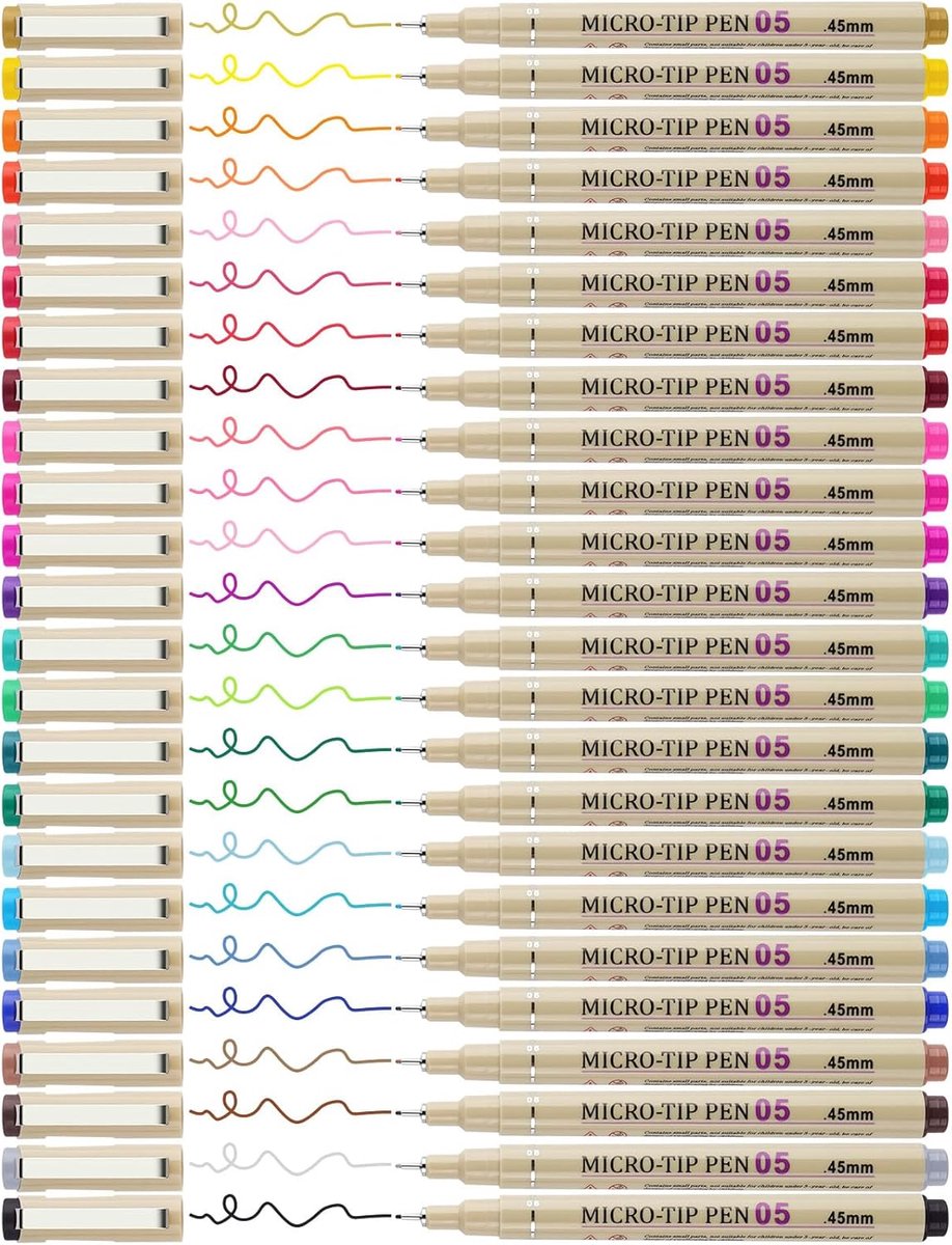 SnelShoppen - Fineliner Set met 24 Kleuren, Waterdichte Micro-Fineliners voor Schetsen, Anime, Technisch Tekenen, Manga, Ink Pens voor Kantoor en Kuns