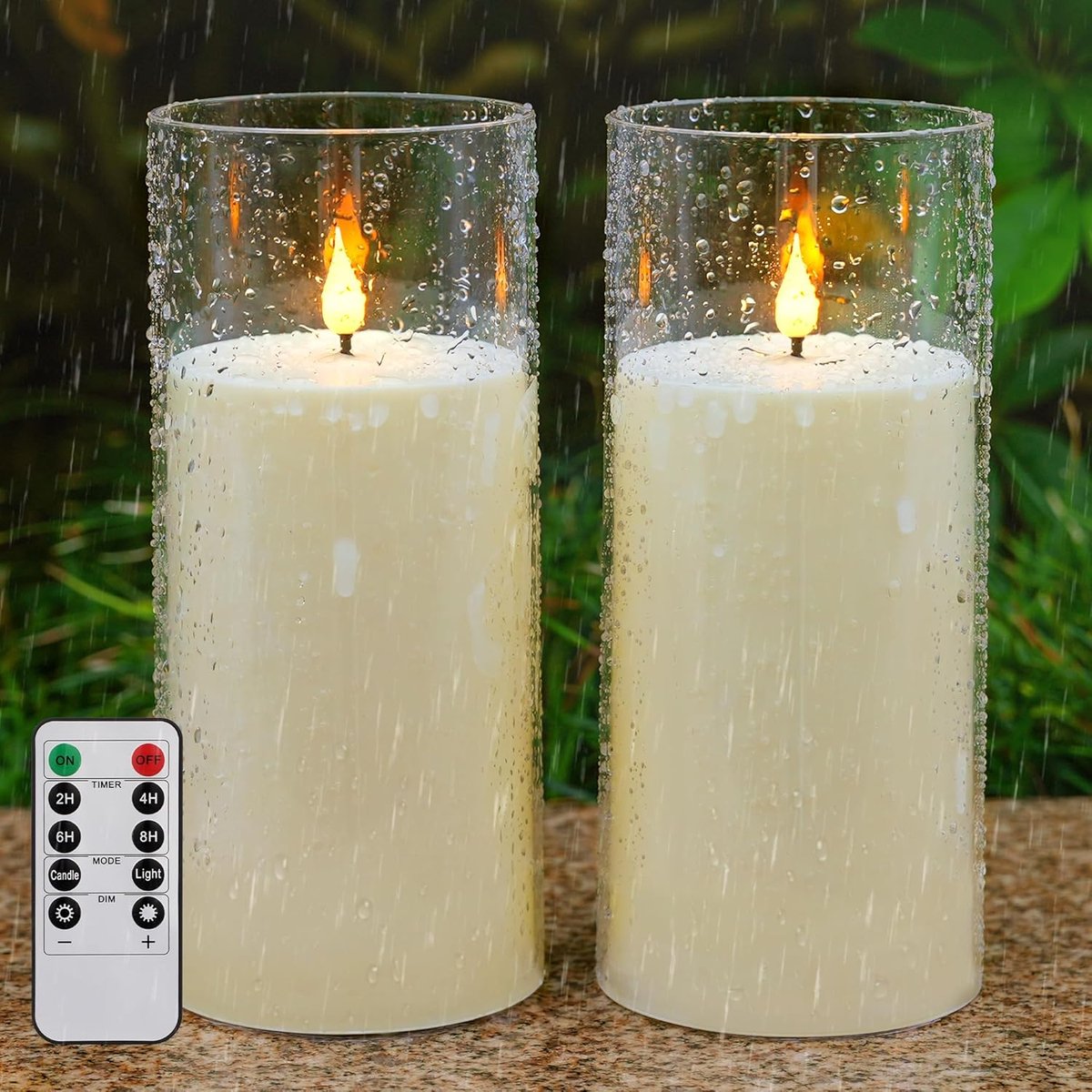 SnelShoppen - Set van 2 Waterdichte Flameless Kaarsen met Afstandsbediening en Timer, 10 cm x 22,5 cm, Batterij Aangedreven LED Pillar Kaarsen voor Fe